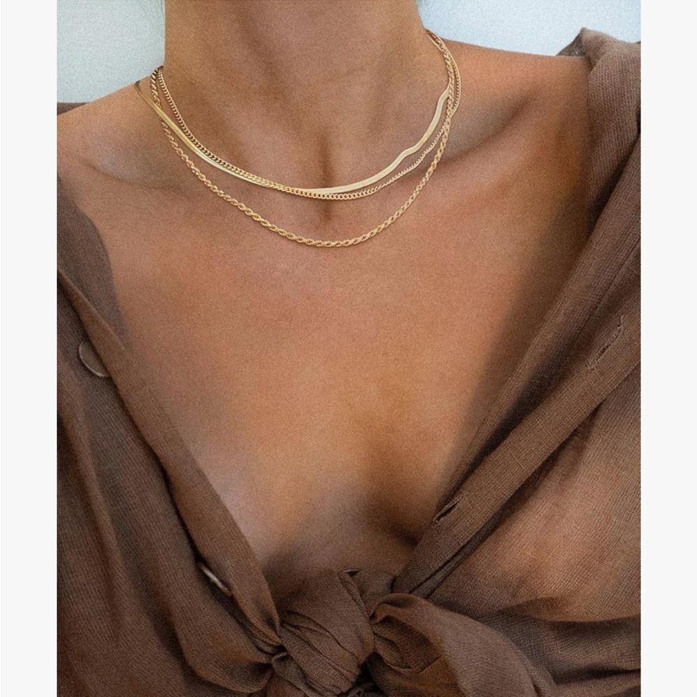 Gold Layered Chain Necklace Set Minimalist Jewelry